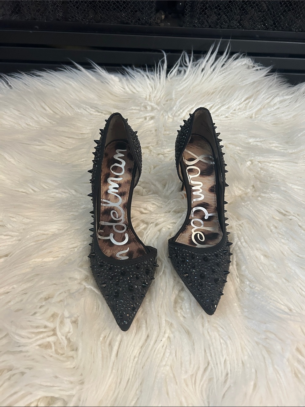 Sam Edelman Black Spike Embellished Pointed Toe Pumps size 4.5